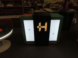 MOD-1453 and MOD-1452 Wireless Charging Tables with RGB LED Programmable Accwent Lights and Modified MOD-1730 Reception Counter with Locking Storage, Wireless Charging, and Backlit Logo